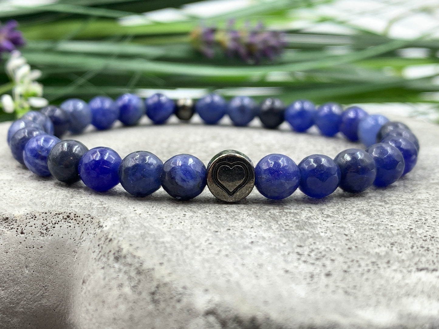 Armband Sodalit, Sodalitarmband, Armband mit Herz silbern, mix and match
