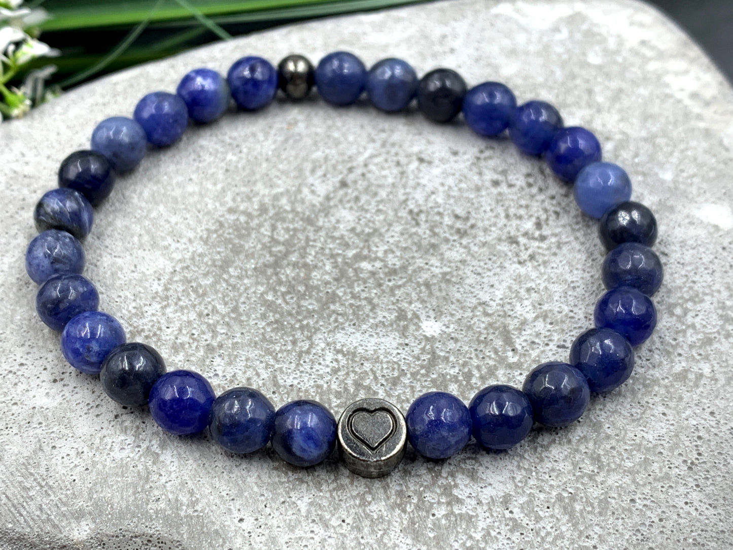 Armband Sodalit, Sodalitarmband, Armband mit Herz silbern, mix and match
