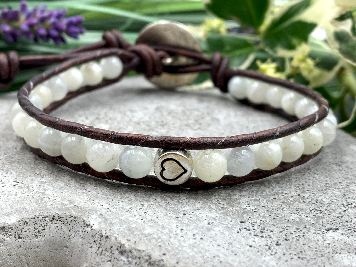 Bohoarmband Mondstein mit Herz - Geburtsstein Juni - Lieblingsarmband - gewickeltes Perlenarmband - Vintage Style Boho - Lieblingsarmband - Handmade personalisierbar