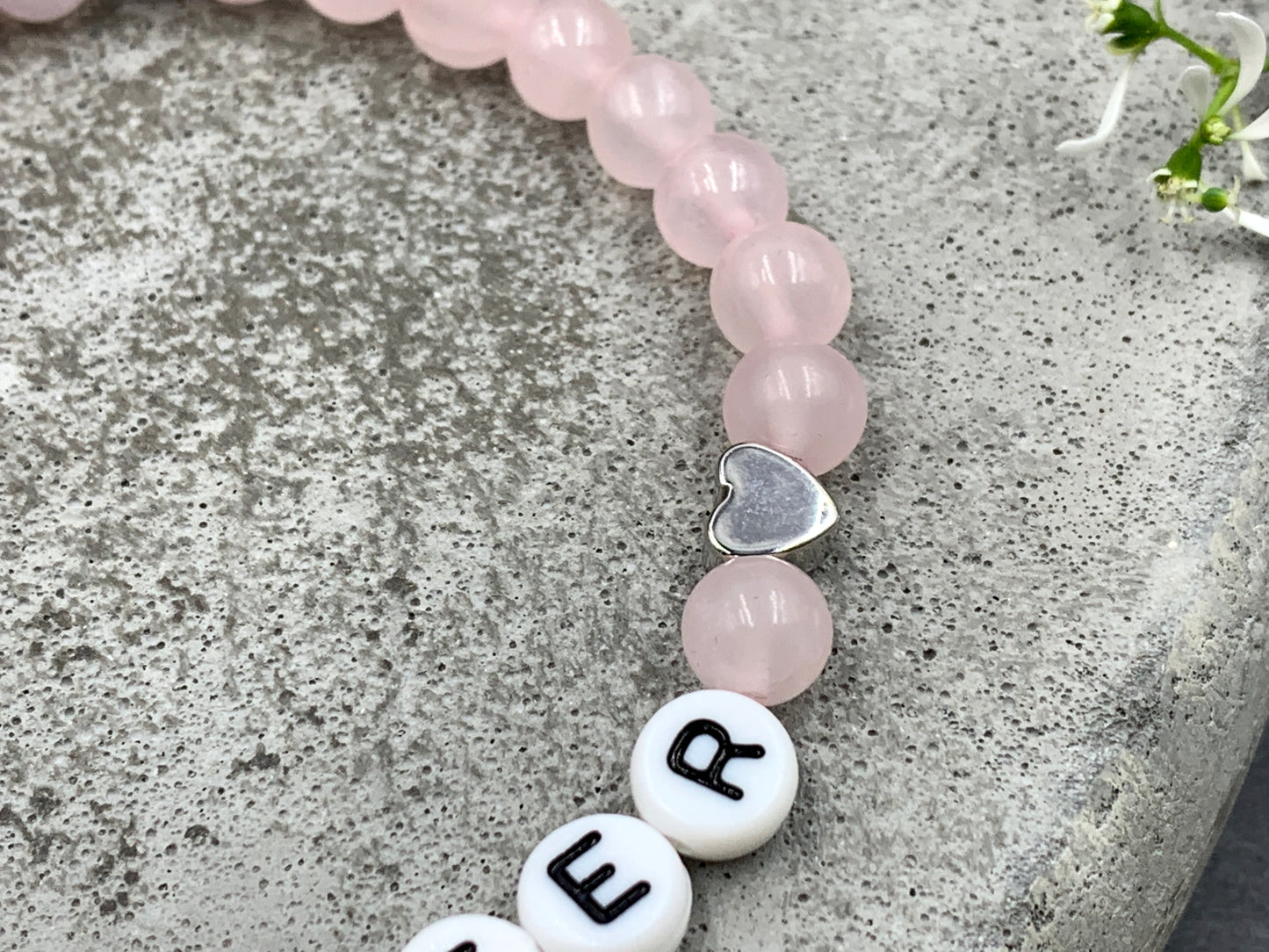 Armband Brautmutter Rosenquarz Herz echt platiniert - Geschenk für Mutter der Braut Brautmama - Andenken Hochzeit - Erinnerungsschmuck - Handmade personalisierbar