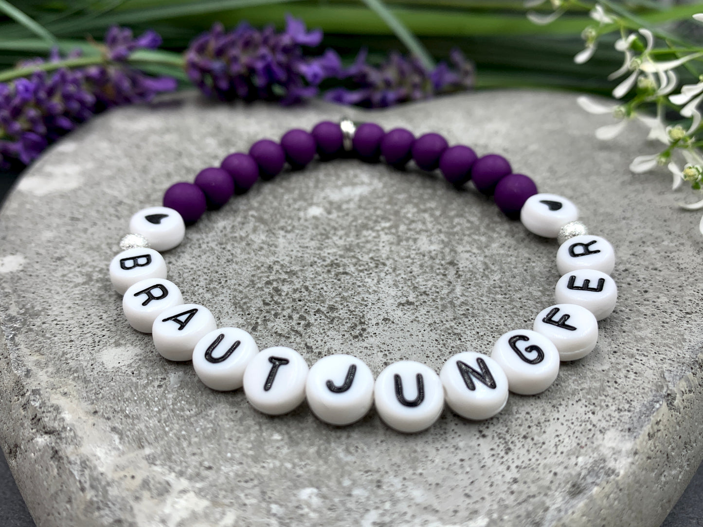Armband Brautjungfer purple Acryl - Geschenk JGA Trauzeugin Brautmama - Willst Du meine Brautjungfer sein - Handmade personalisierbar