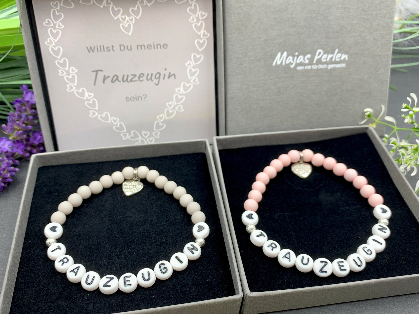 Armband Trauzeugin hellgrau Acryl - Geschenk JGA Taruazeugin Brautmama heiraten - Willst Du meine Trauzeugin sein - Handmade personalisierbar