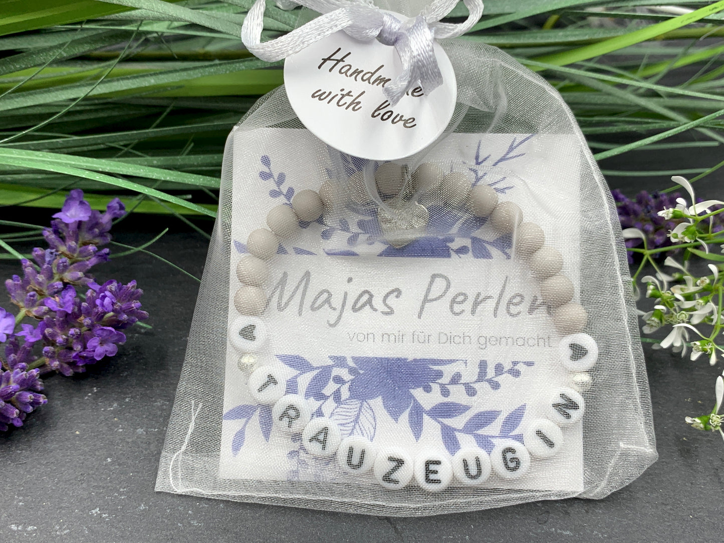 Armband Trauzeugin hellgrau Acryl - Geschenk JGA Taruazeugin Brautmama heiraten - Willst Du meine Trauzeugin sein - Handmade personalisierbar