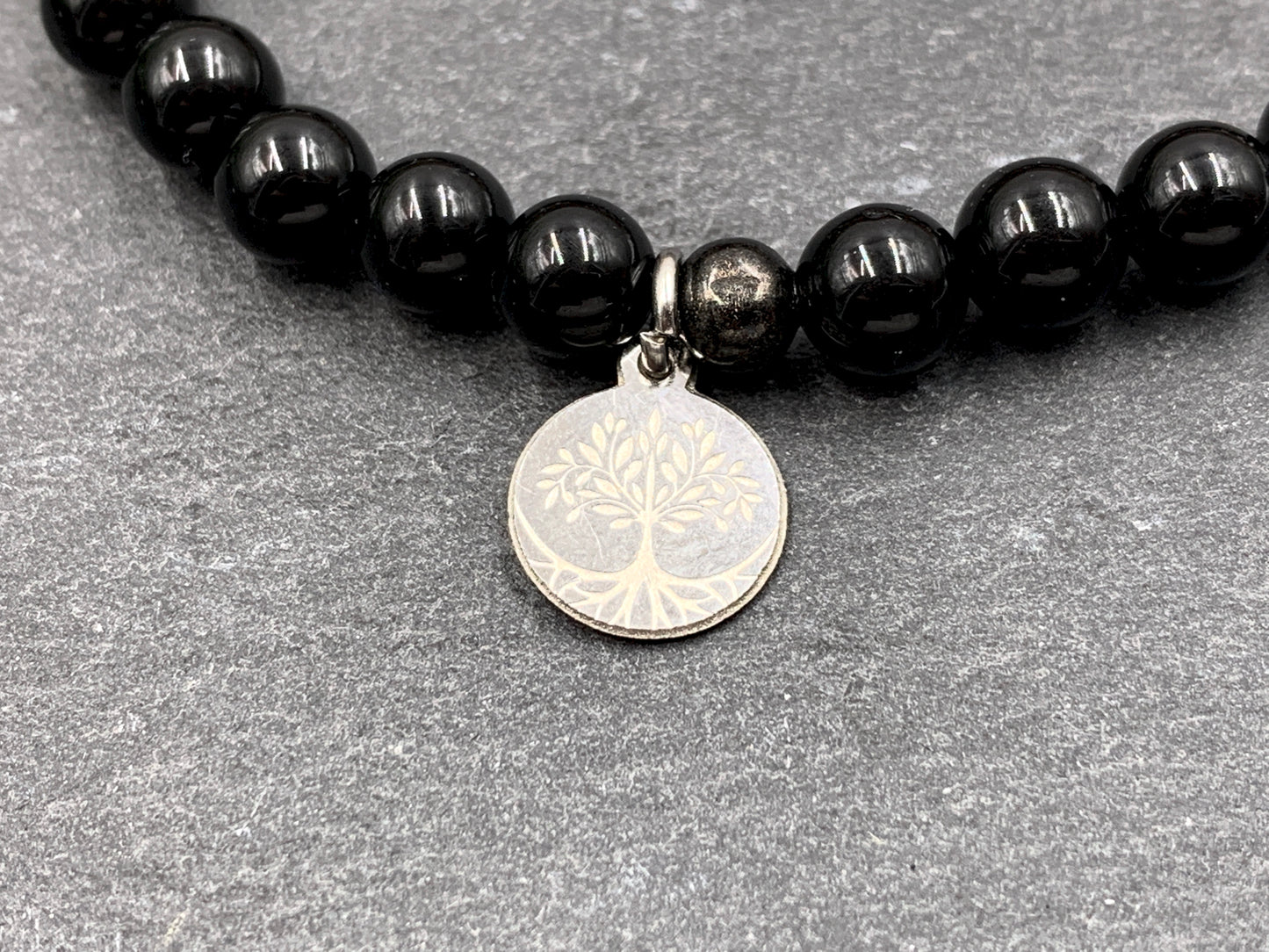 Armband schwarzer Achat Lilly mit echt platinierten Perlen - Namensarmband Freundschaftsarmband - Geschenk Mädcehn Mama Kinderarmband - Handmade personalisierbar