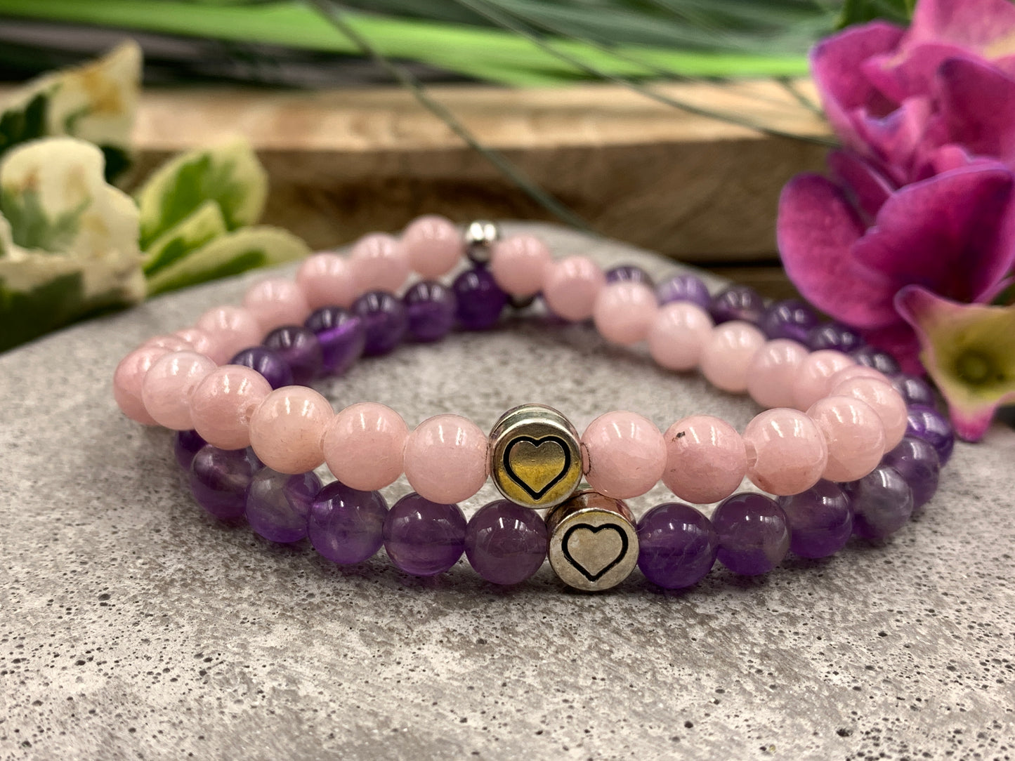 Armband Herz Achat altrosa, Geschenk Liebe und Freundschaft, Armband Mix and Match
