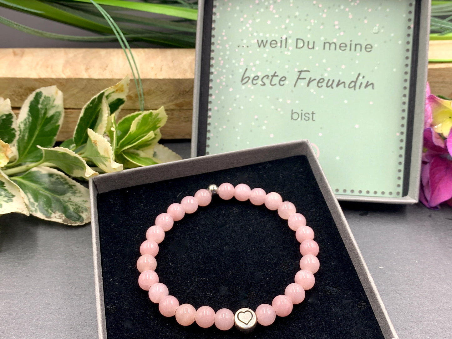 Armband Herz Achat altrosa, Geschenk Liebe und Freundschaft, Armband Mix and Match