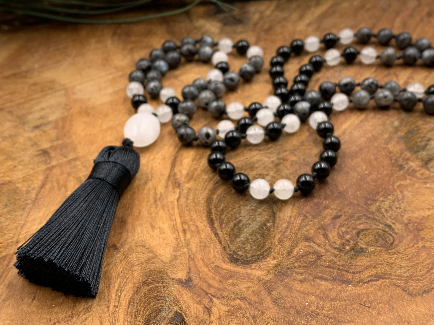 Malakette handgeknotet aus Labradorit Achat und Opal - Meditationskette 108 Perlen Halskette - Gebetskette Yoga - Handmade personalisierbar