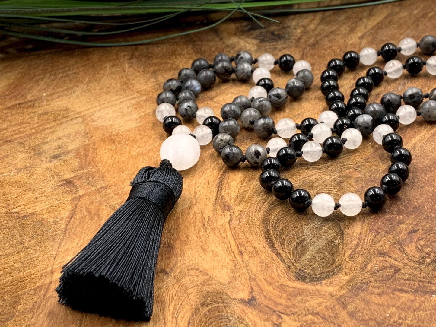 Malakette handgeknotet aus Labradorit Achat und Opal - Meditationskette 108 Perlen Halskette - Gebetskette Yoga - Handmade personalisierbar