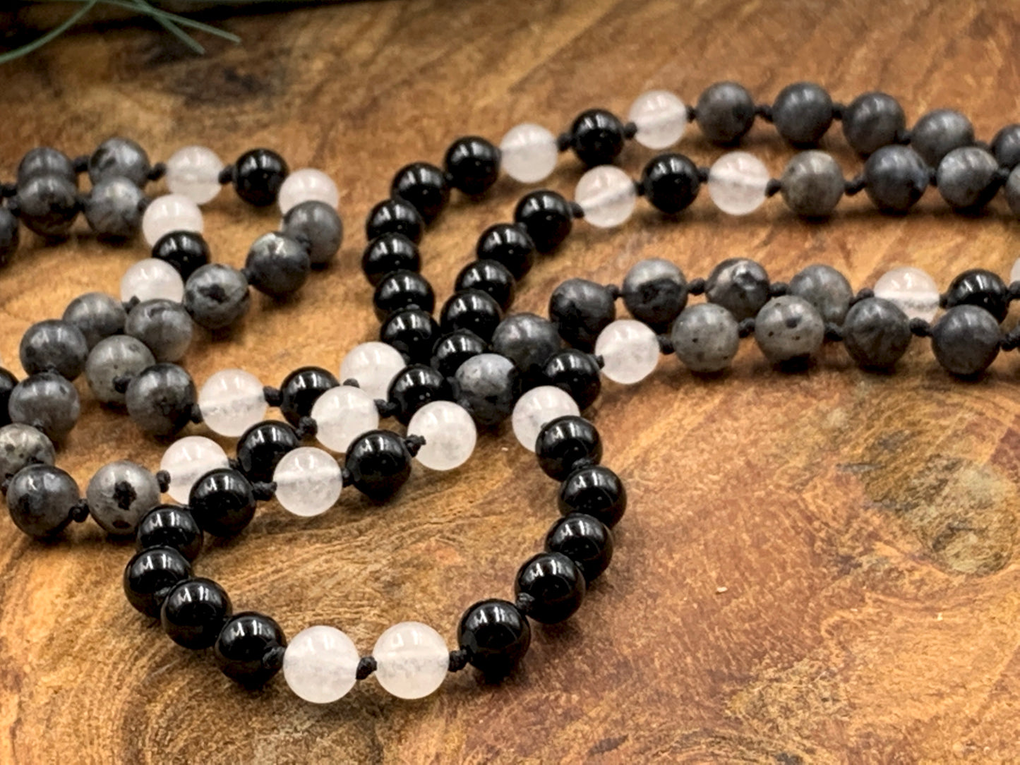 Malakette handgeknotet aus Labradorit Achat und Opal - Meditationskette 108 Perlen Halskette - Gebetskette Yoga - Handmade personalisierbar