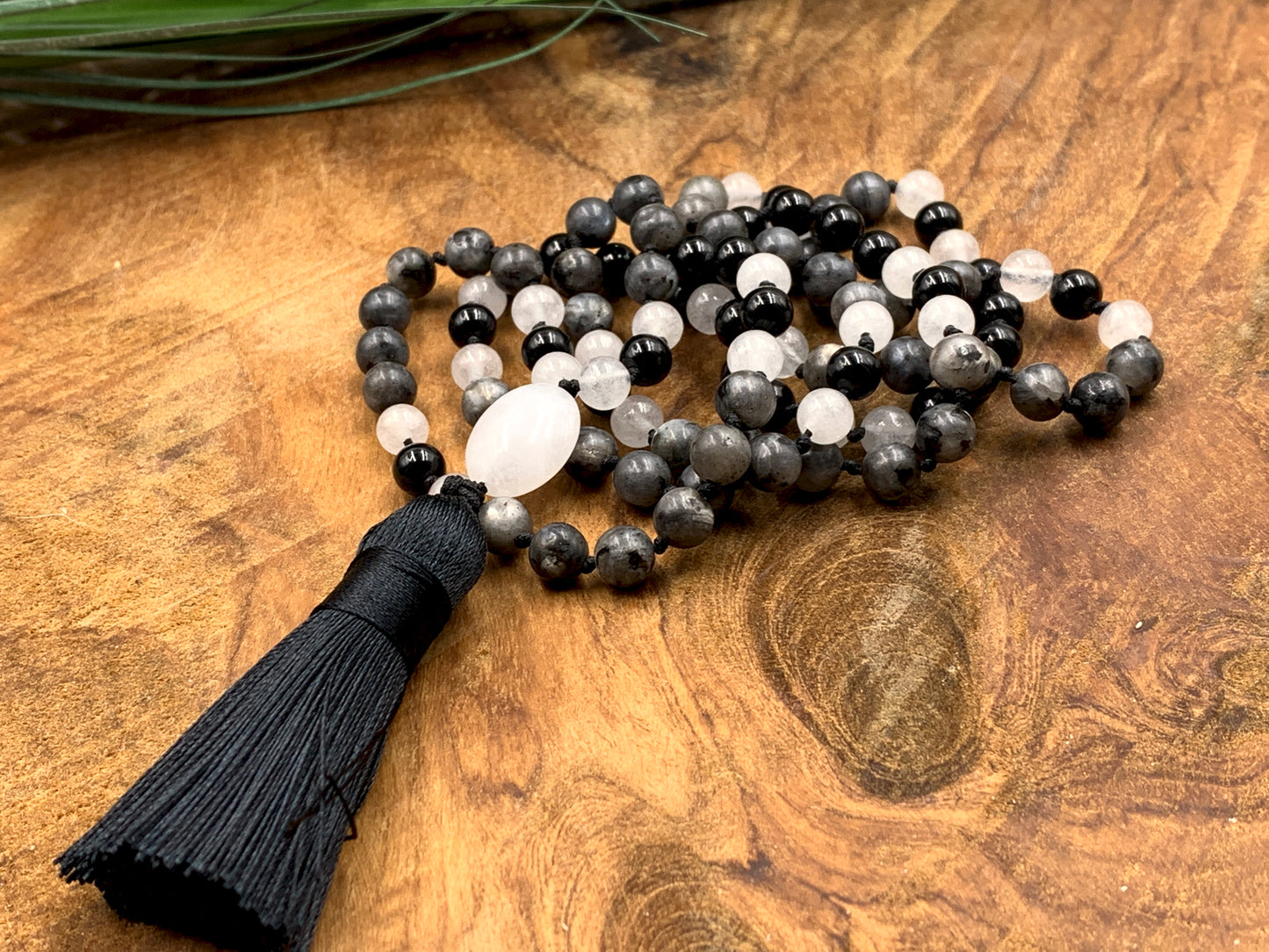 Malakette handgeknotet aus Labradorit Achat und Opal - Meditationskette 108 Perlen Halskette - Gebetskette Yoga - Handmade personalisierbar