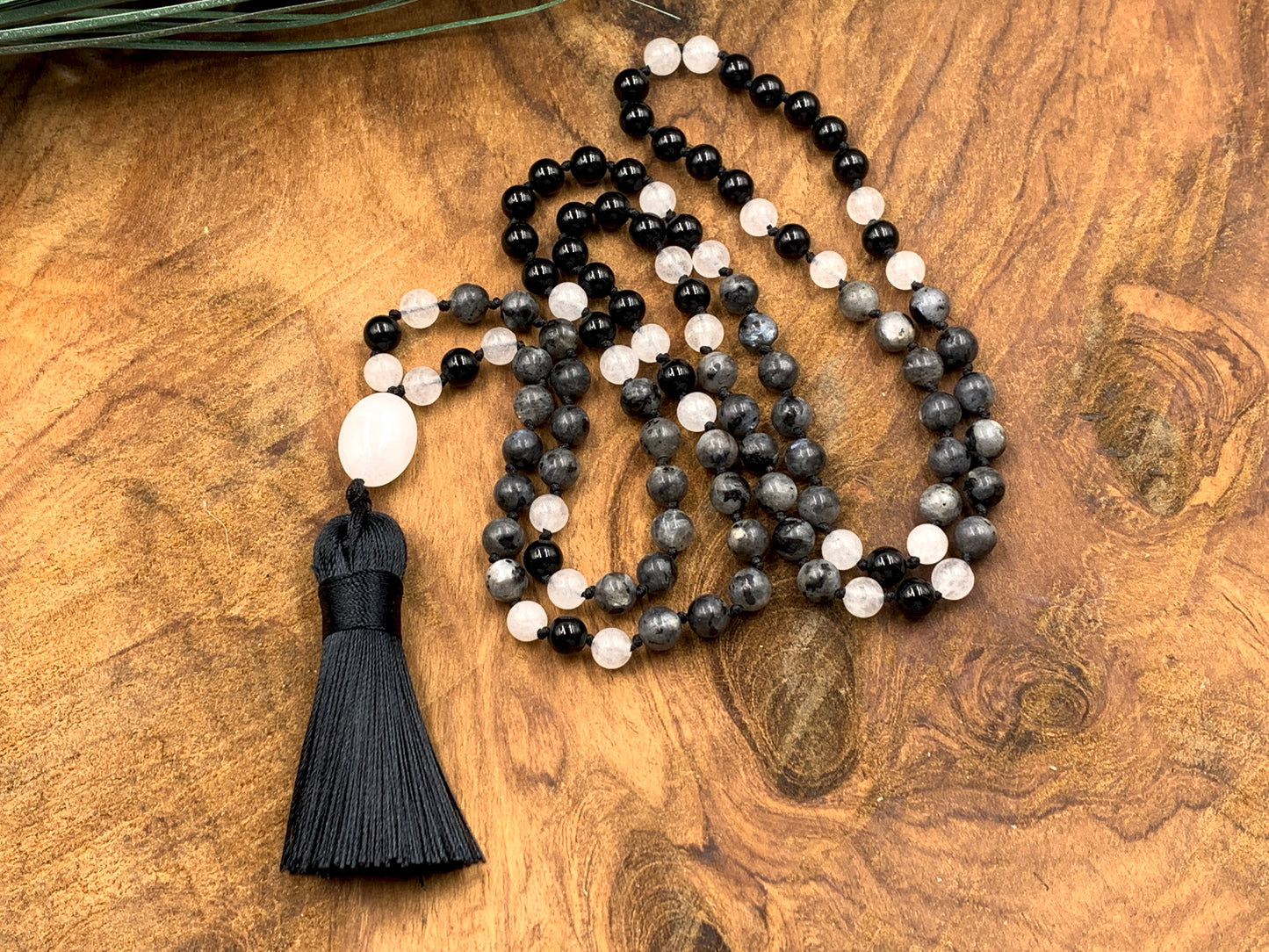 Malakette handgeknotet aus Labradorit Achat und Opal - Meditationskette 108 Perlen Halskette - Gebetskette Yoga - Handmade personalisierbar