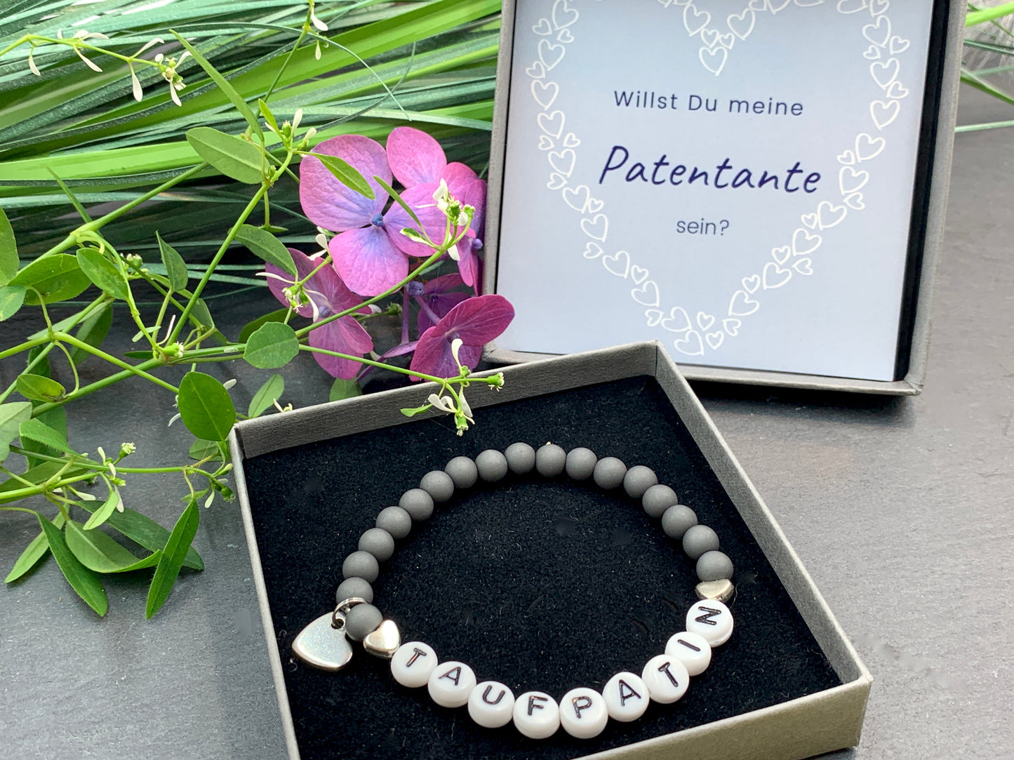 Taufpatin grau, Geschenk Taufe, Patenschaft, Willst Du meine Taufpatin sein?