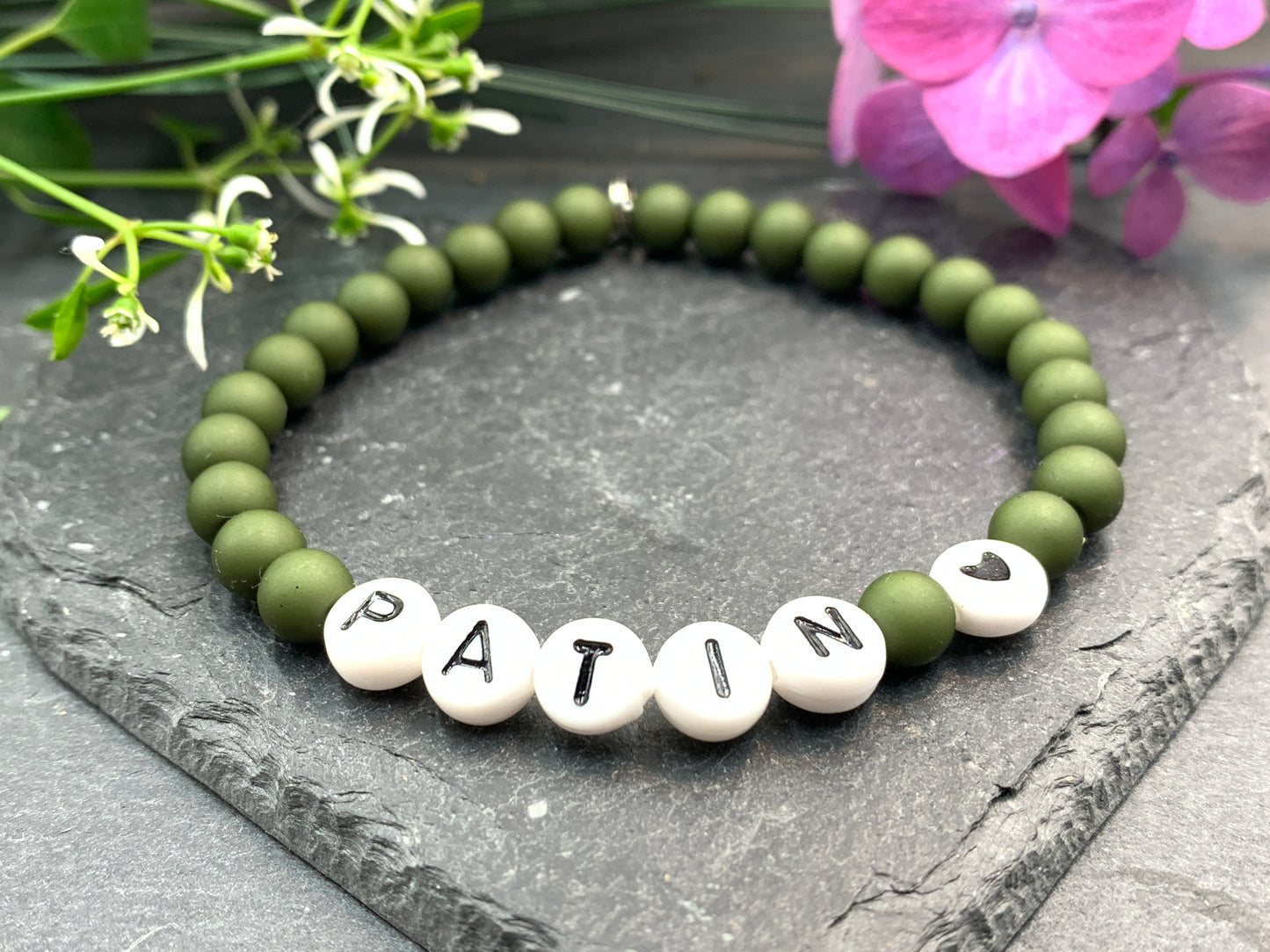 Armband Patin oliv Acryl - Geschenk Taufe Patentante Patenschaft - Frage: Willst Du meine Taufpatin sein - Handmade personalisierbar