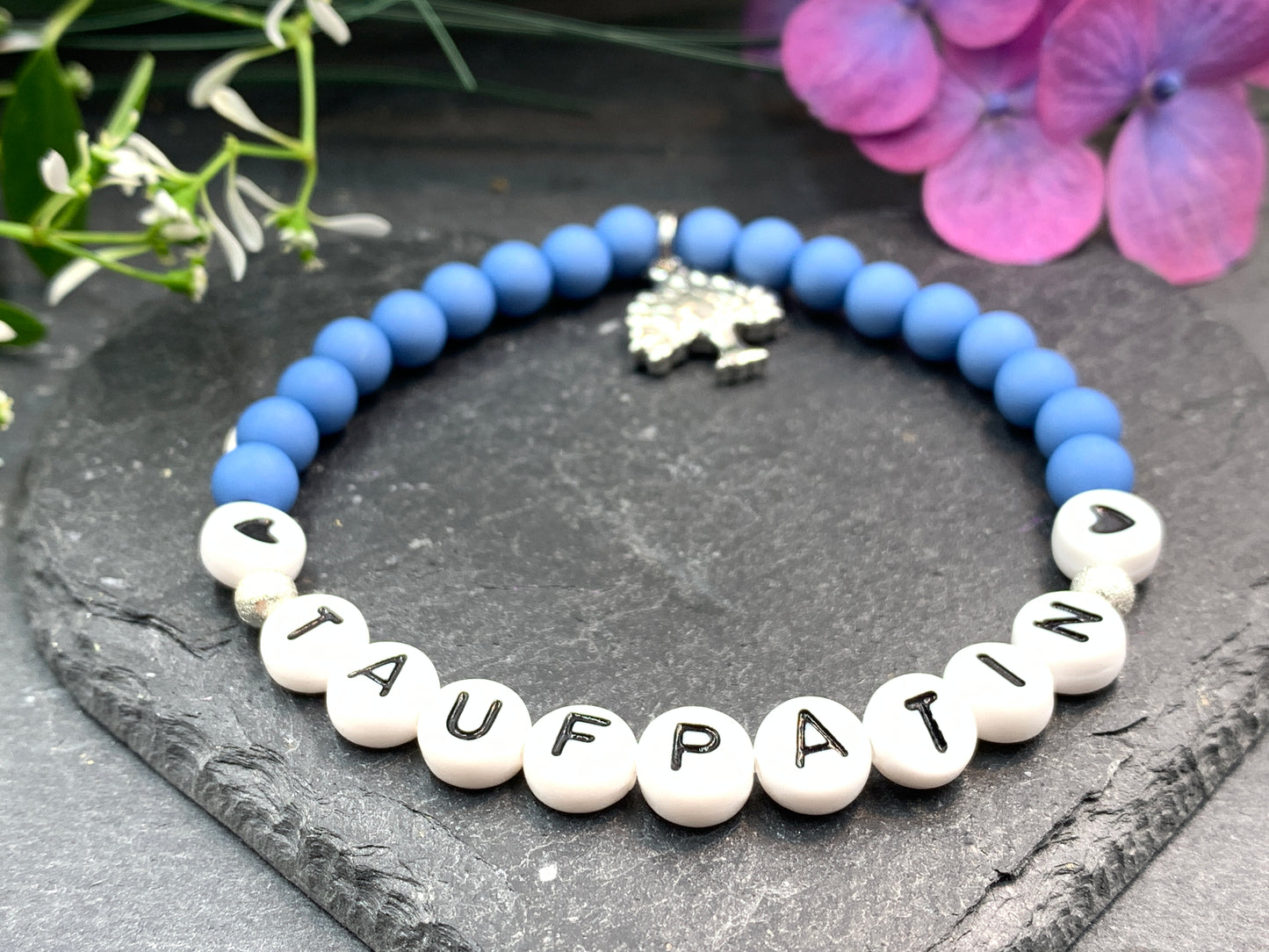 Armband Taufpatin blau, Geschenk Taufe, Patenschaft, Willst Du meine Taufpatin sein?
