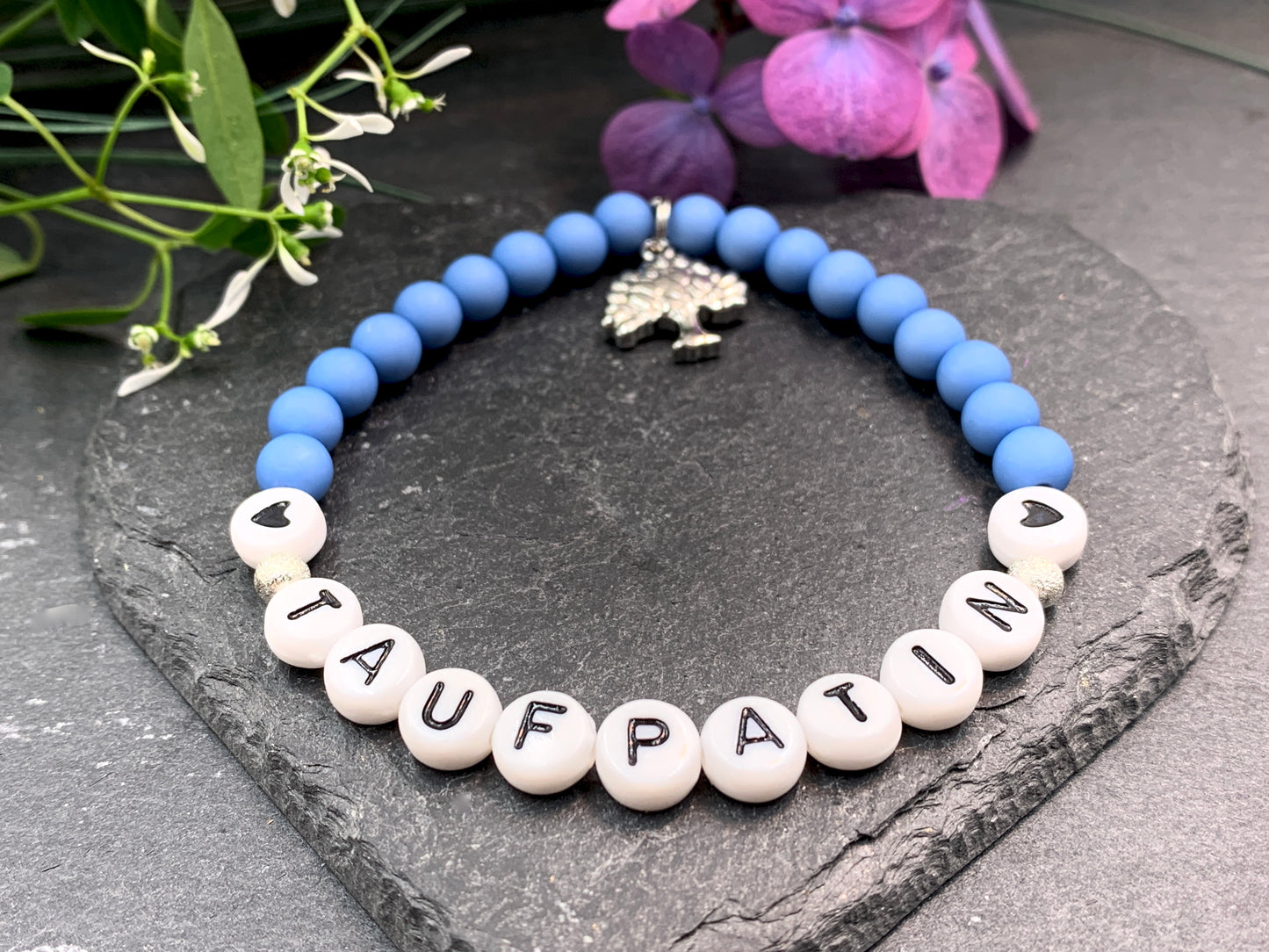 Armband Taufpatin blau, Geschenk Taufe, Patenschaft, Willst Du meine Taufpatin sein?