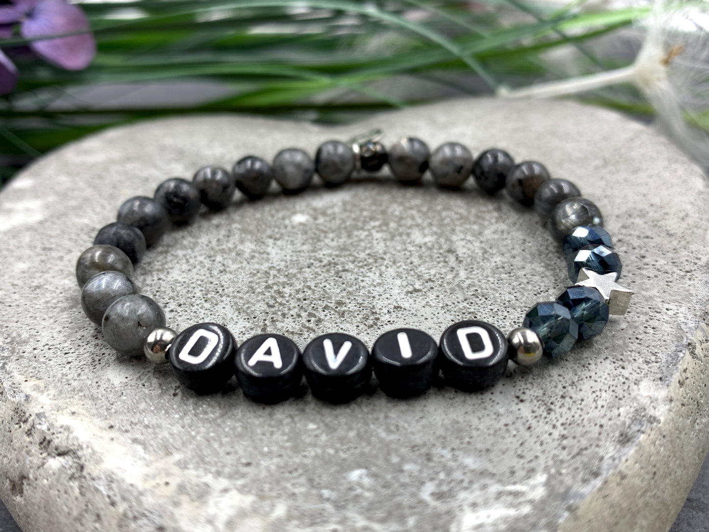 Armband David Labradorit, Namens Armband mit Stern echt platiniert, Geschenk für lieben Jungen, 925 Silber Perlen