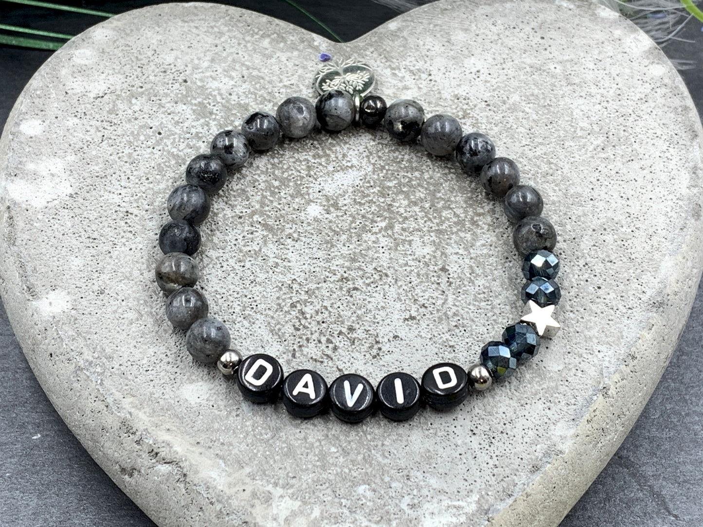 Armband David Labradorit, Namens Armband mit Stern echt platiniert, Geschenk für lieben Jungen, 925 Silber Perlen