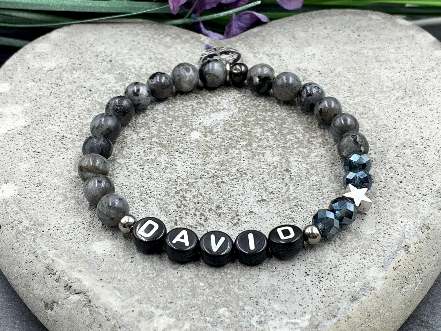 Armband David Labradorit, Namens Armband mit Stern echt platiniert, Geschenk für lieben Jungen, 925 Silber Perlen