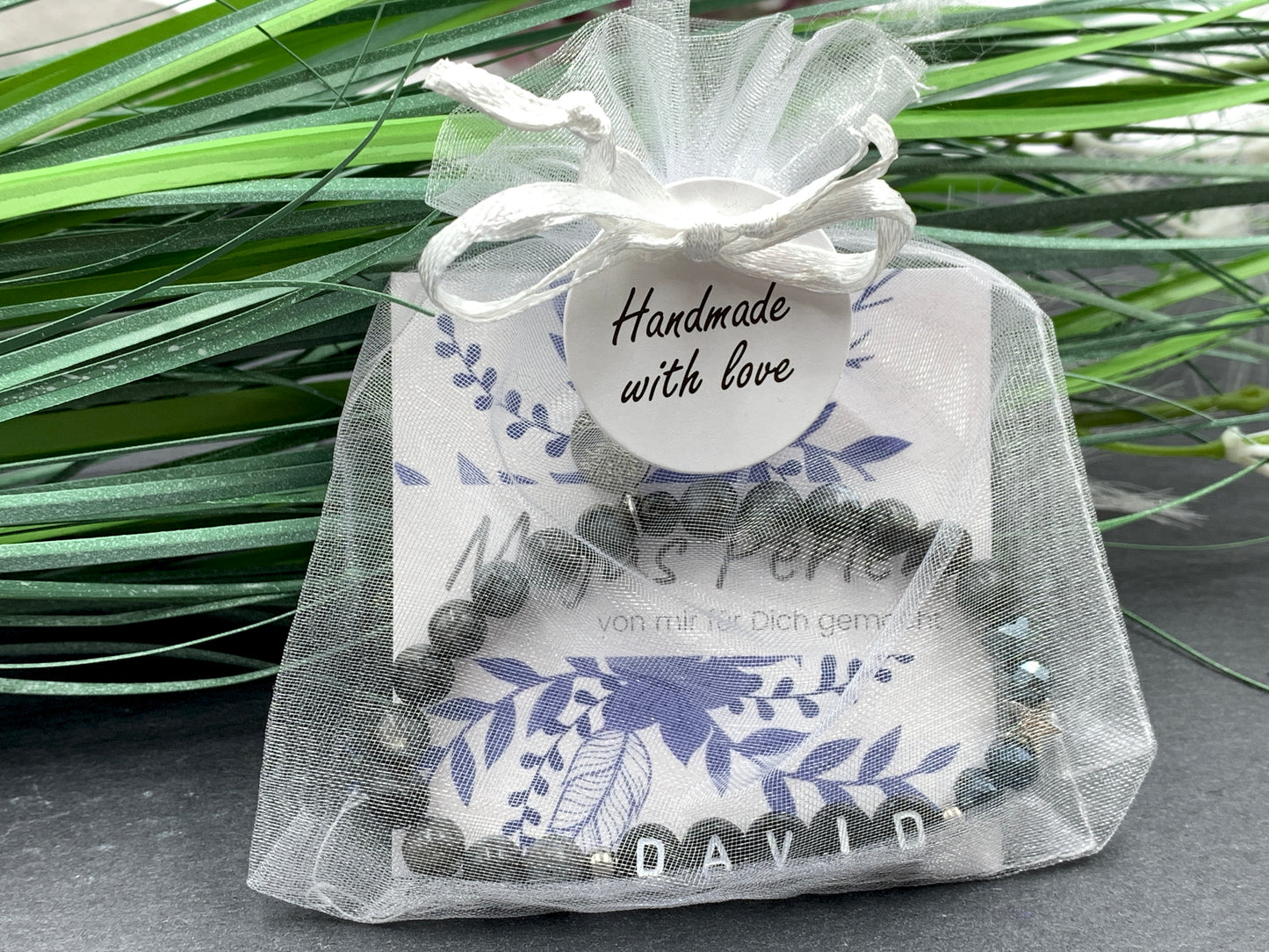 Armband David Labradorit, Namens Armband mit Stern echt platiniert, Geschenk für lieben Jungen, 925 Silber Perlen