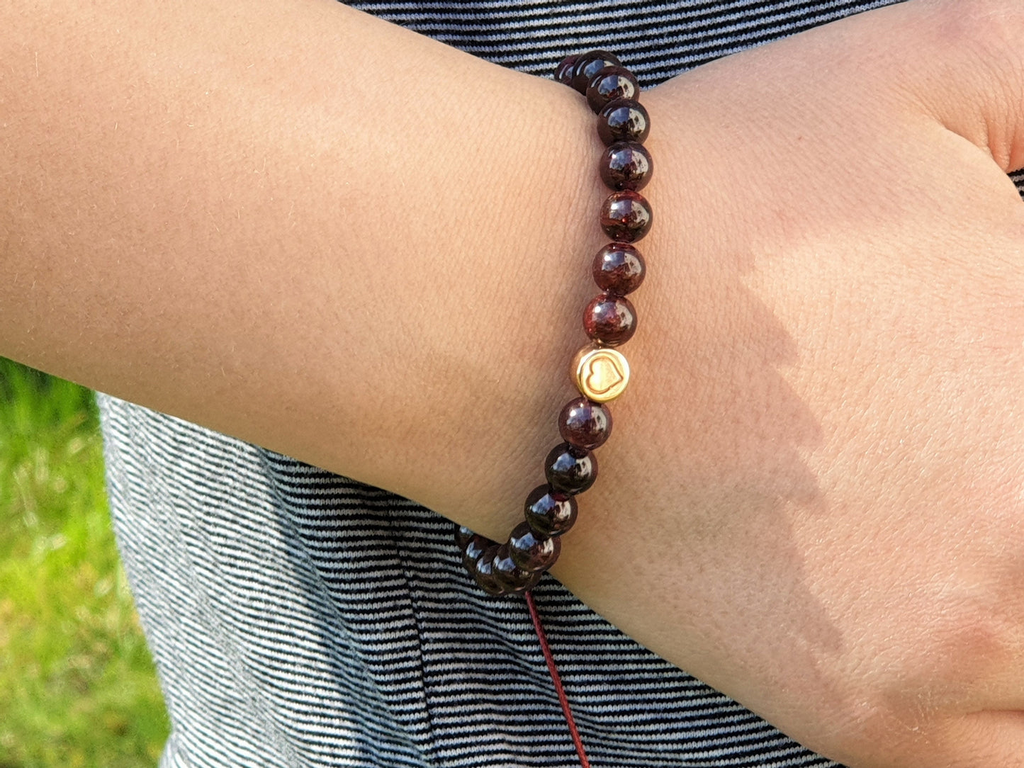 Armband Makramee Granat echter Naturstein  Makramee - Herz DQ Roségold - Silber Gold Gunmetal - spirituelles Armband - Geschenk Liebe Glück