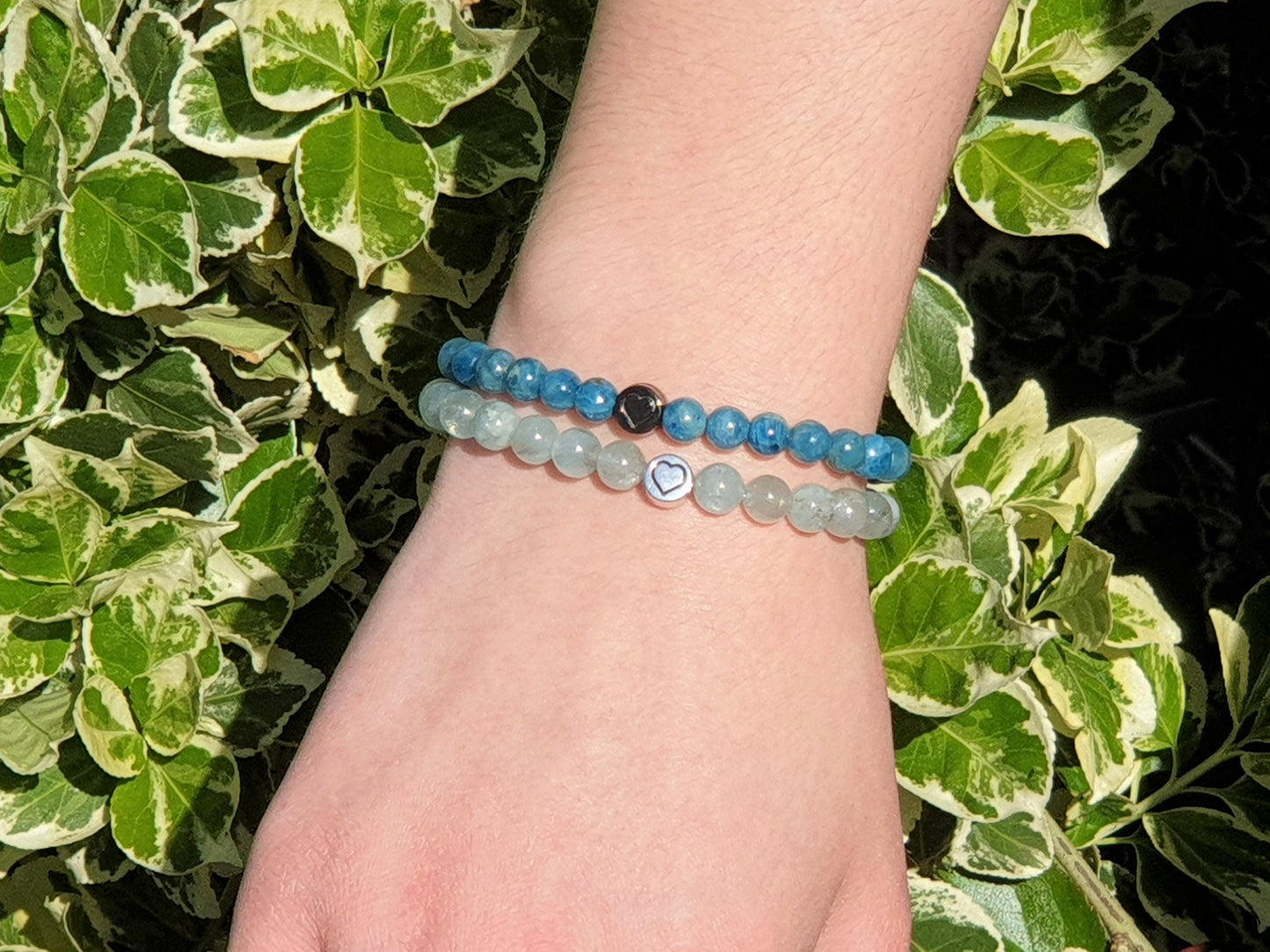 Armband Apatit echter Naturstein mit Herz DQ - Silber Gold Roségold Gunmetal - spirituelles Armband - Geschenk Liebe Glück Freundin