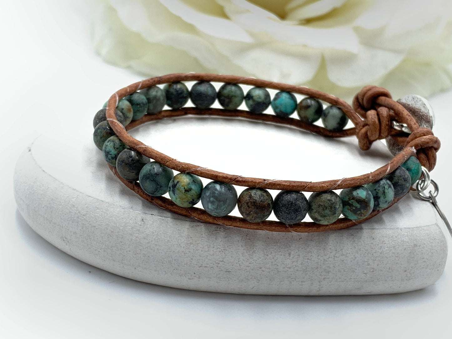 Wickelarmband Afrikanischer Türkis echter Naturstein - Perlenarmband Damen gewickelt Bohostil - Geschenk Liebe Glück - personalisierbar