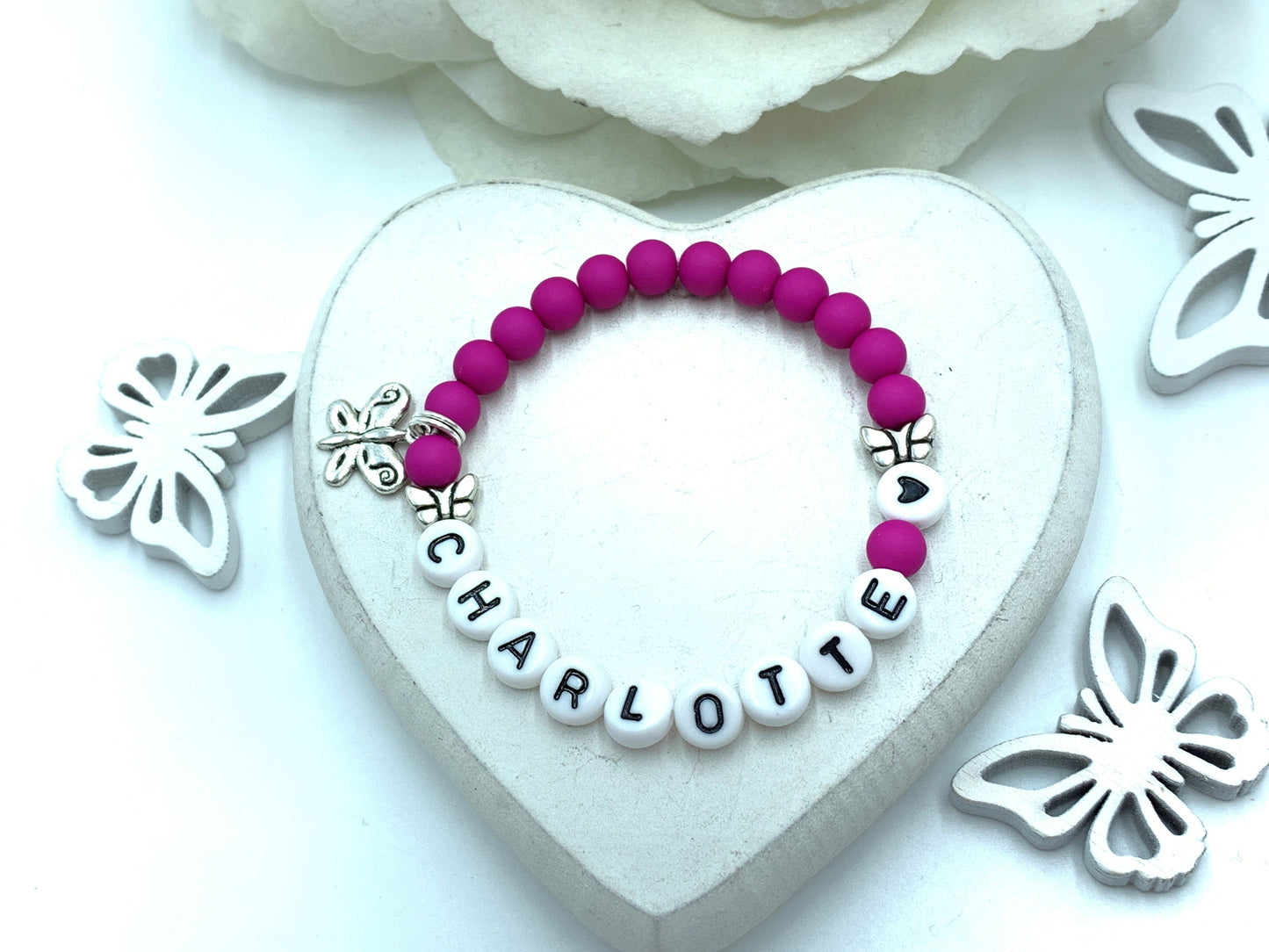 Armband mit Namen Beere Acrylperlen - Geschenk Mädchen Kinderarmband Namensarmband Freundschaftsarmband - viele Farben - personalisierbar