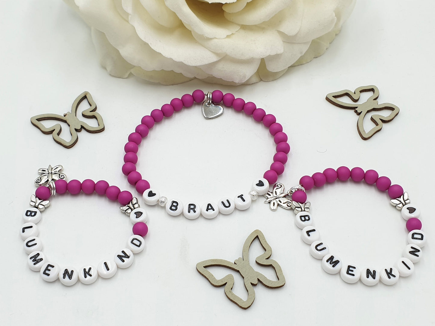 Armband Ringmädchen Acryl Rosa - Geschenk Ringmädchen Ringkind Blumenmädchen Kerzenkind Kinder und Hochzeit viele Farben personalisierbar