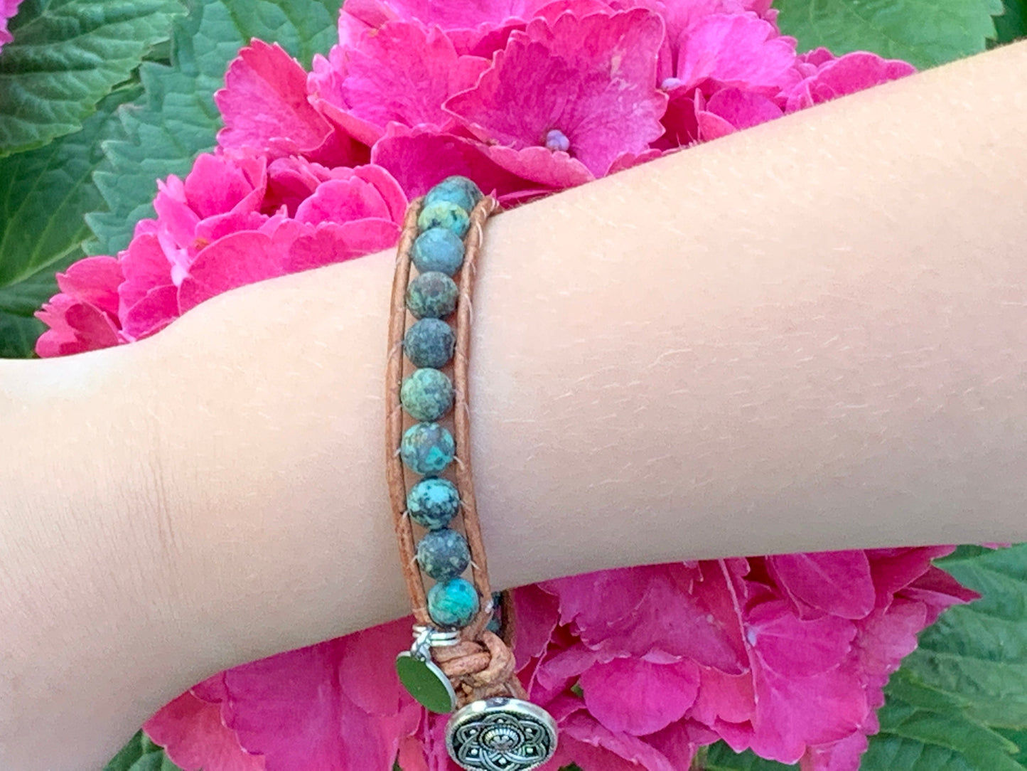 Wickelarmband Afrikanischer Türkis echter Naturstein - Perlenarmband Damen gewickelt Bohostil - Geschenk Liebe Glück - personalisierbar