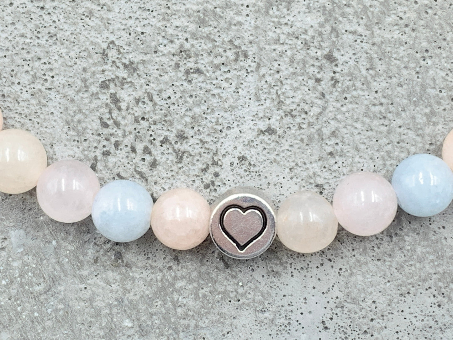Armband Morganit echter Naturstein mit Herz DQ - Silber Gold Roségold Gunmetal - spirituelles Armband - Geschenk Liebe Glück Freundin