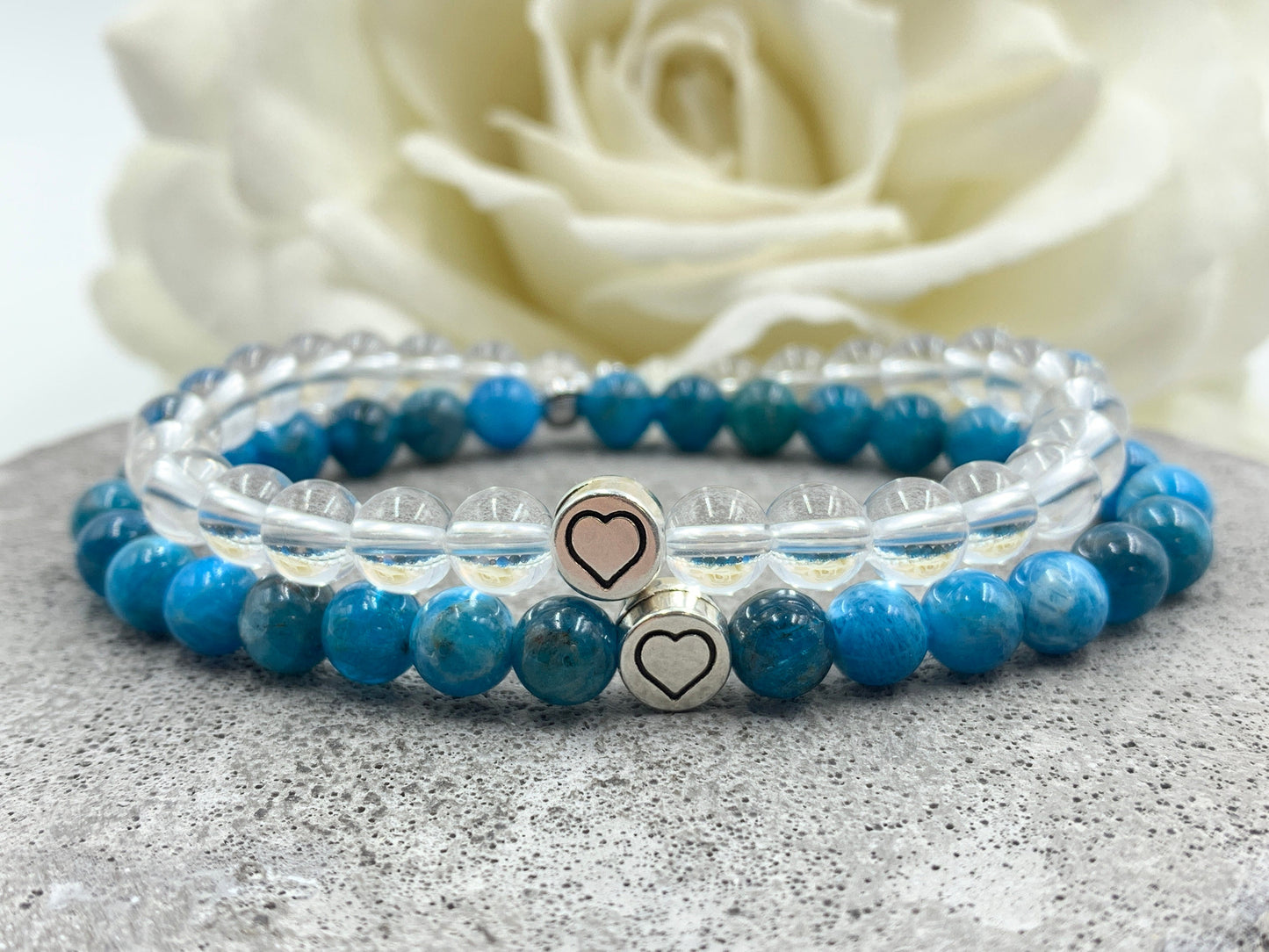 Armband Apatit echter Naturstein mit Herz DQ - Silber Gold Roségold Gunmetal - spirituelles Armband - Geschenk Liebe Glück Freundin