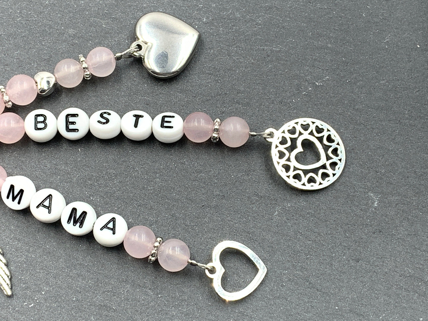 Schlüsselanhänger Beste Mama Rosenquarz echte Natursteine - Geschenk Mama Tante Oma Geburt Liebe - viele Edelsteine - personalisierbar