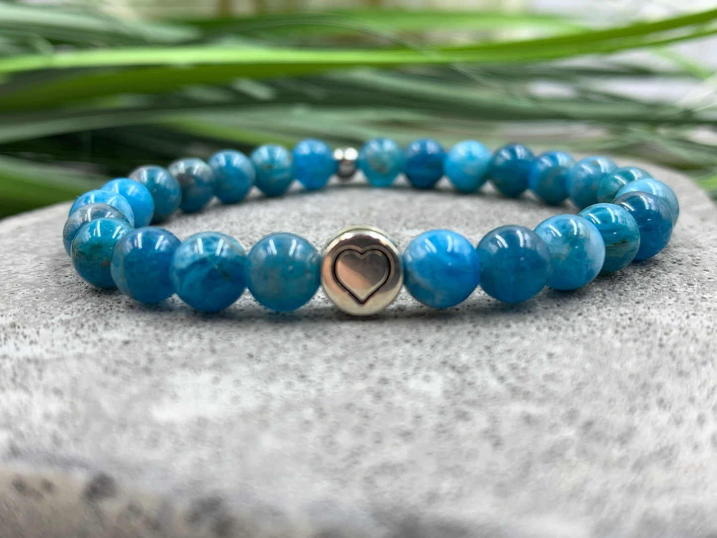 Armband Apatit echter Naturstein mit Herz DQ - Silber Gold Roségold Gunmetal - spirituelles Armband - Geschenk Liebe Glück Freundin