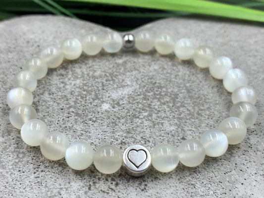 Armband Mondstein echter Naturstein mit Herz DQ - Silber Gold Roségold Gunmetal - spirituelles Armband - Geschenk Liebe Glück Freundin