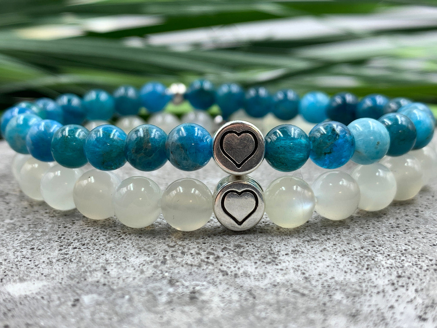 Armband Apatit echter Naturstein mit Herz DQ - Silber Gold Roségold Gunmetal - spirituelles Armband - Geschenk Liebe Glück Freundin