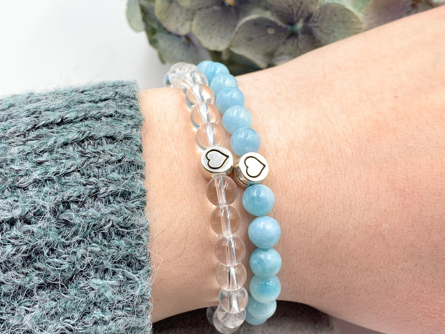 Armband Morganit echter Naturstein mit Herz DQ - Silber Gold Roségold Gunmetal - spirituelles Armband - Geschenk Liebe Glück Freundin