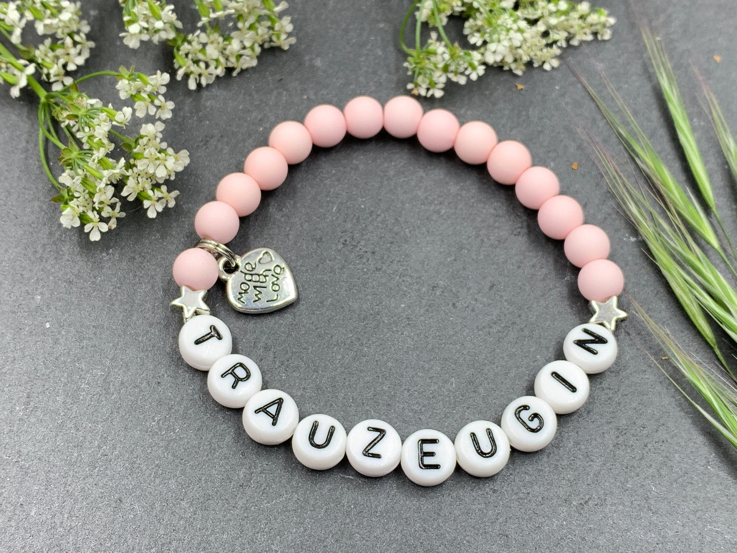 Armband Trauzeugin Zartrosa Acryl Perlen 6 mm - Perlenarmband rund um Hochzeit und JGA - Willst du meine Trauzeugin sein? - Wunschfarbe
