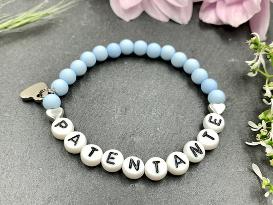 Armband Patentante Hellblau Acrylperlen 6 mm - Geschenk Erinnerung Patenschaft und Taufe Taufgeschenk - viele Farben - Frage Patenschaft
