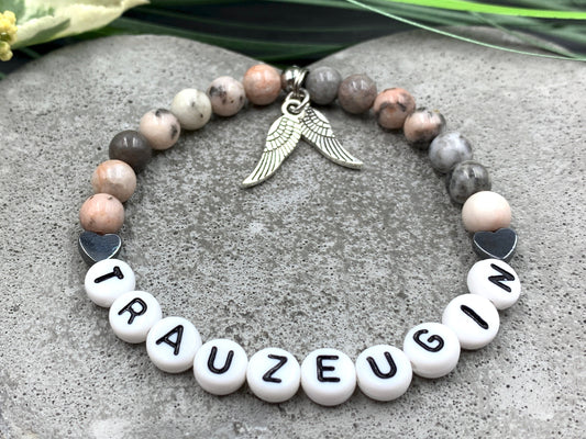 Armband Trauzeugin Zebra Jaspis echte Natursteine - Geschenk Brautjungfer Braut JGA Hochzeit heiraten - viele Edelsteine personalisierbar