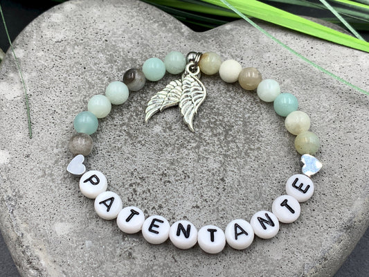 Armband Patentante Amazonit - Geschenk für Patin und Taufe Taufgeschenk Erinnerungsarmband Frage Patenschaft - viele Personalisierungen