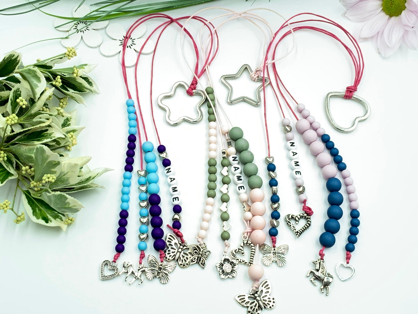 Rechenkette Mädchen Zählkette Hellblau Violett mit Name wahlweise ABC - Geschenk Einschulung erster Schultag - Rechenhilfe 20 Grundschule