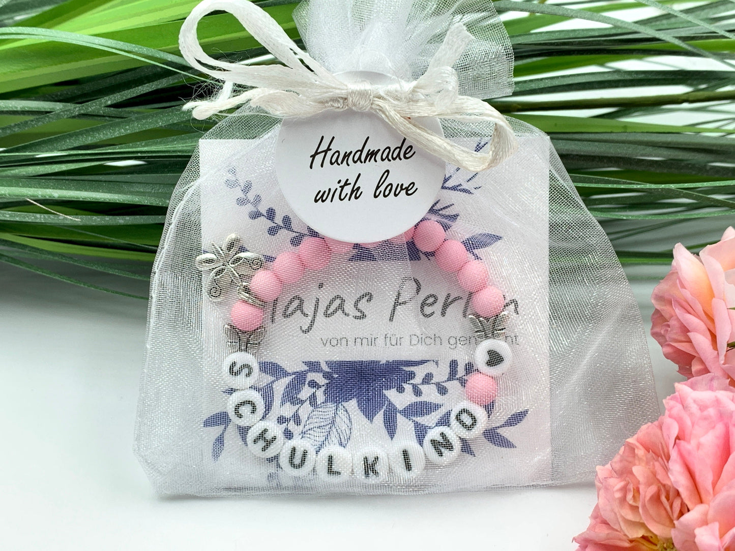 Armband Schulkind Acryl Rosa - Geschenk erster Schultag Glücksbringer Perlenarmband Einschulung Mädchen - viele Farben personalisierbar