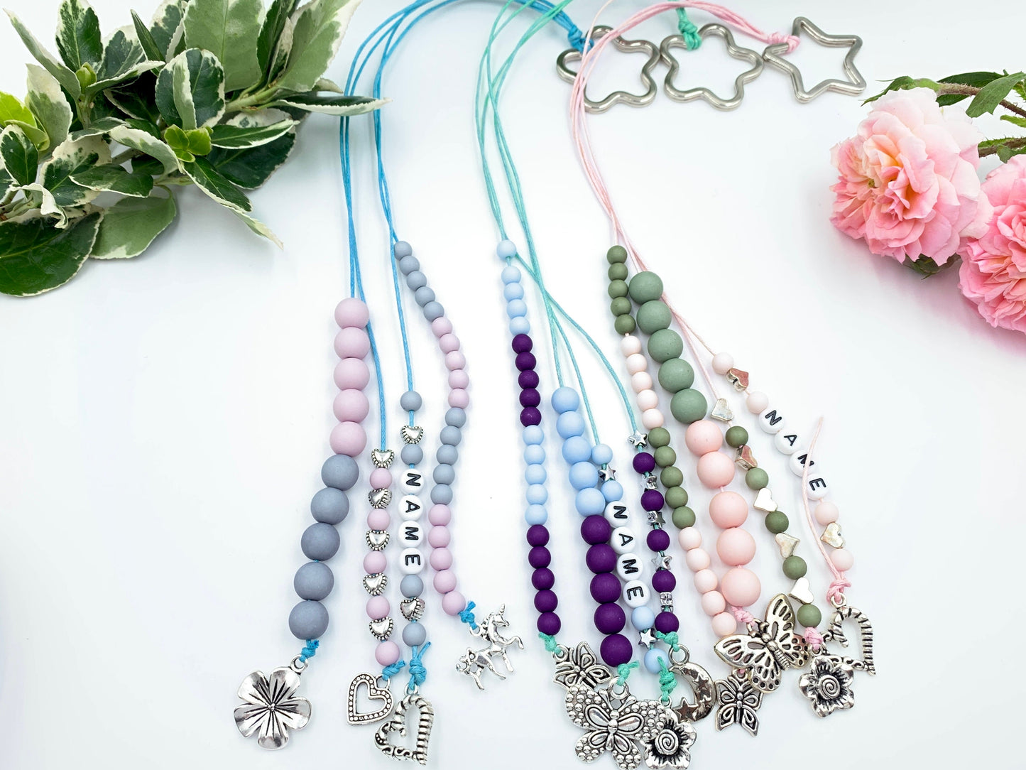 Rechenkette Mädchen Zählkette Hellblau Violett mit Name wahlweise ABC - Geschenk Einschulung erster Schultag - Rechenhilfe 20 Grundschule
