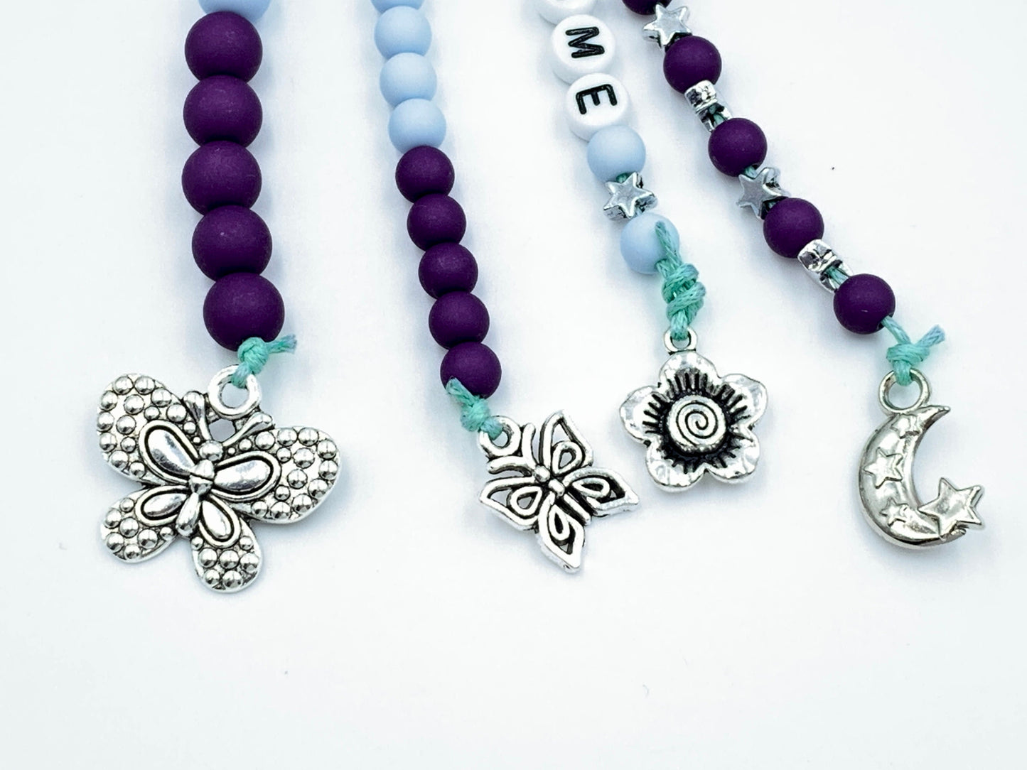 Rechenkette Mädchen Zählkette Hellblau Violett mit Name wahlweise ABC - Geschenk Einschulung erster Schultag - Rechenhilfe 20 Grundschule