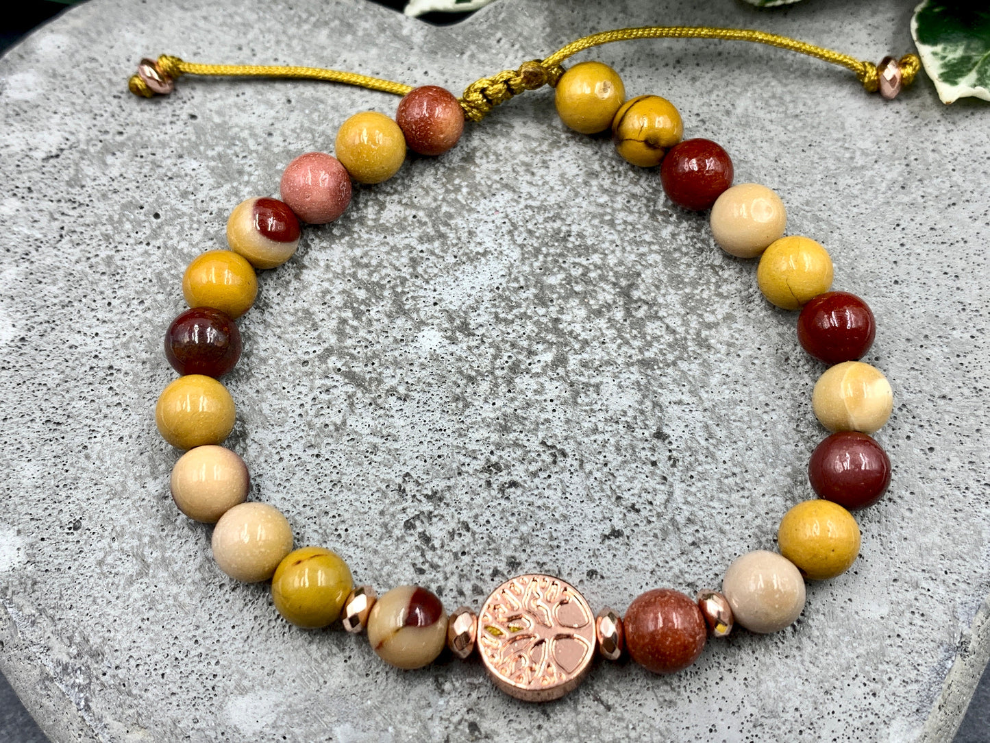 Perlenarmband Mookait Makramee Lebensbaum Hämatit Roségold - Gunmetal Dunkelsilber Silber - spirituelles Armband Wachstum Ganzheit Erdung