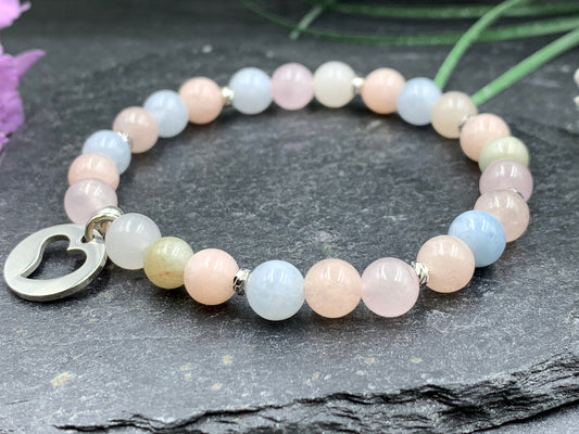 Perlenarmband Morganit echt 6mm - Facettenperlen echt Platiniert - spirituelles Armband Harmonie Liebe - Geschenk Freundin Lieblingsmensch