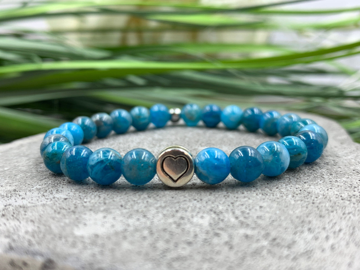 Armband Apatit echter Naturstein mit Herz DQ - Silber Gold Roségold Gunmetal - spirituelles Armband - Geschenk Liebe Glück Freundin