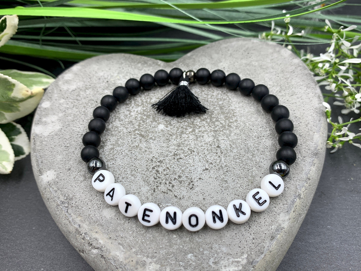 Armband Patenonkel schwarzer Achat - Perlenarmband Frage Patenschaft Andenken Taufe - viele Edelsteine - personalisierbar