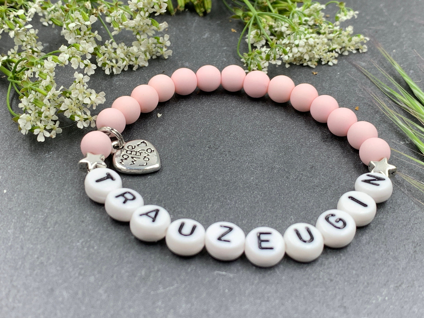 Armband Trauzeugin Zartrosa Acryl Perlen 6 mm - Perlenarmband rund um Hochzeit und JGA - Willst du meine Trauzeugin sein? - Wunschfarbe