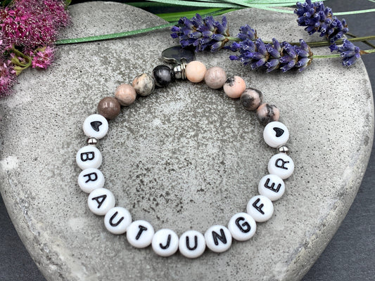 Armband Brautjungfer Zebra Jaspis - Andenken an Hochzeit Erinnerungsarmband Frage Trauzeugin Team Braut JGA heiraten - personalisierbar